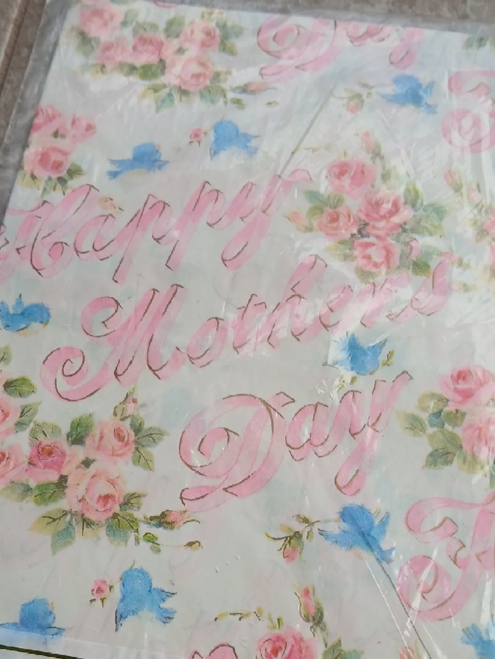 Vintage American Greetings Pink Floral & Blue Bird Mother's Day Gift Wrap